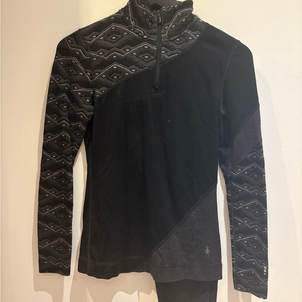 Smartwool Black and Gray Zip Up Sweater with Asymmetrical Design + matching pant
